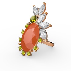 Arinna Yüzük - Neon turuncu akrilik, swarovski ve peridot 925 ayar altın kaplama gümüş yüzük #vkqidg