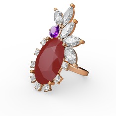 Arinna Yüzük - Kırmızı akrilik, swarovski ve ametist 14 ayar rose altın yüzük #vrlgm3