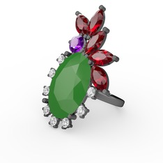 Arinna Yüzük - Neon yeşil akrilik 925 ayar siyah rodyum kaplama gümüş yüzük (0.48 karat) #w9vgqs