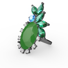 Arinna Yüzük - Neon yeşil akrilik 925 ayar siyah rodyum kaplama gümüş yüzük (0.48 karat) #wxh101