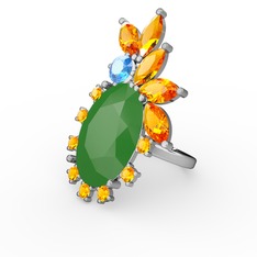 Arinna Yüzük - Neon yeşil akrilik, sitrin ve akuamarin 8 ayar beyaz altın yüzük #x2tupd