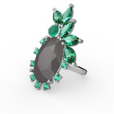 Arinna Yüzük - Füme akrilik, yeşil kuvars ve kök zümrüt 18 ayar beyaz altın yüzük #xboyv8