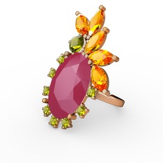 Arinna Yüzük - Neon pembe akrilik, sitrin ve peridot 14 ayar altın yüzük #xqd9dt