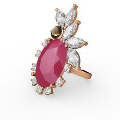 Arinna Yüzük - Neon pembe akrilik, swarovski ve dumanlı kuvars 14 ayar rose altın yüzük #xtyka7