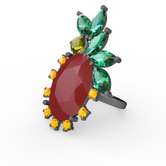 Arinna Yüzük - Kırmızı akrilik 925 ayar siyah rodyum kaplama gümüş yüzük #xwe4i