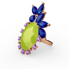 Arinna Yüzük - Neon sarı akrilik, lab safir ve ametist 925 ayar rose altın kaplama gümüş yüzük #y8j4b0