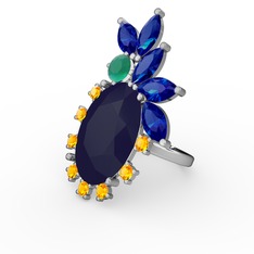 Lacivert akrilik 18 ayar beyaz altın yüzük