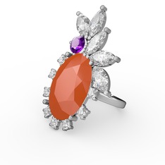 Arinna Yüzük - Neon turuncu akrilik, swarovski ve ametist 18 ayar beyaz altın yüzük #z3g2v3