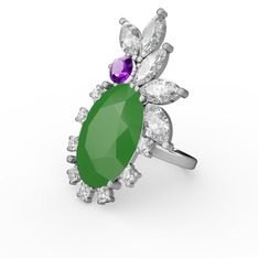 Arinna Yüzük - Neon yeşil akrilik, swarovski ve ametist 14 ayar beyaz altın yüzük #zvlbz7