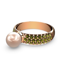 Lena İnci Yüzük - Pembe inci ve peridot 18 ayar rose altın yüzük #1hi1rju