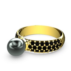 Lena İnci Yüzük - Siyah inci ve siyah zirkon 925 ayar altın kaplama gümüş yüzük #1irafuq