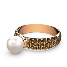 Lena İnci Yüzük - Inci ve dumanlı kuvars 14 ayar rose altın yüzük #1qm386d