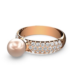Lena İnci Yüzük - Pembe inci ve swarovski 8 ayar rose altın yüzük #1r42ovd