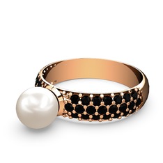 Lena İnci Yüzük - Inci ve siyah zirkon 14 ayar rose altın yüzük #1rkwj8n