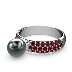 Siyah inci ve garnet 925 ayar gümüş yüzük