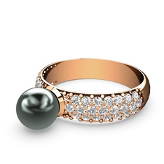 Lena İnci Yüzük - Siyah inci ve swarovski 925 ayar rose altın kaplama gümüş yüzük #1rq8rjh
