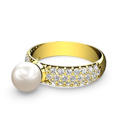 Lena İnci Yüzük - Inci ve pırlanta 14 ayar altın yüzük (0.66 karat) #1uz3981