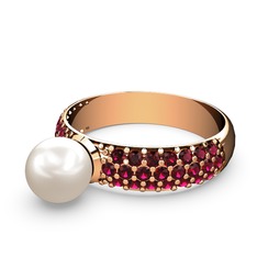 Lena İnci Yüzük - Inci ve rodolit garnet 8 ayar rose altın yüzük #1vkcli5