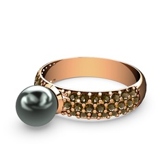 Lena İnci Yüzük - Siyah inci ve dumanlı kuvars 925 ayar rose altın kaplama gümüş yüzük #1vxi5g4