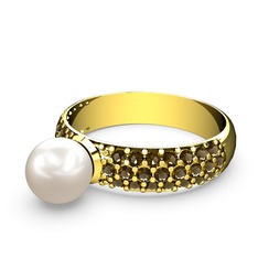 Inci ve dumanlı kuvars 14 ayar altın yüzük