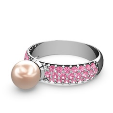 Lena İnci Yüzük - Pembe inci ve pembe kuvars 8 ayar beyaz altın yüzük #1y8udwp