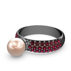 Pembe inci ve rodolit garnet 925 ayar siyah rodyum kaplama gümüş yüzük