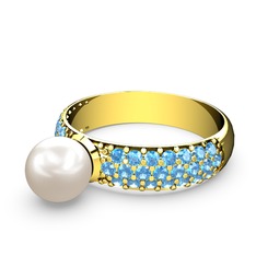 Inci ve akuamarin 18 ayar altın yüzük