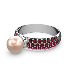 Pembe inci ve rodolit garnet 18 ayar beyaz altın yüzük