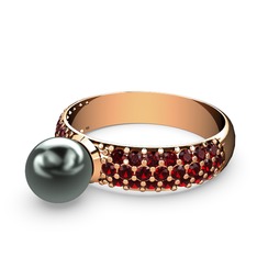 Siyah inci ve garnet 18 ayar rose altın yüzük