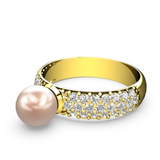 Lena İnci Yüzük - Pembe inci ve swarovski 18 ayar altın yüzük #5acgt9
