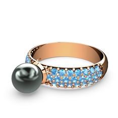 Lena İnci Yüzük - Siyah inci ve akuamarin 925 ayar rose altın kaplama gümüş yüzük #bh4x8u