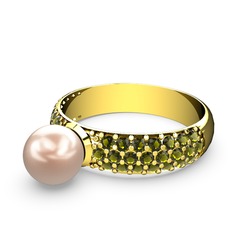 Pembe inci ve peridot 18 ayar altın yüzük