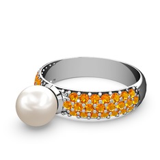 Lena İnci Yüzük - Inci ve sitrin 925 ayar gümüş yüzük #f2fmze