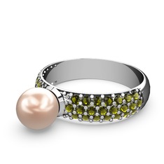 Lena İnci Yüzük - Pembe inci ve peridot 925 ayar gümüş yüzük #fh6dp3