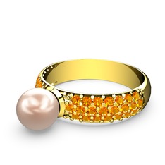 Pembe inci ve sitrin 925 ayar altın kaplama gümüş yüzük