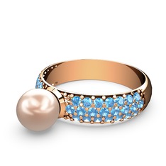 Lena İnci Yüzük - Pembe inci ve akuamarin 8 ayar rose altın yüzük #hyoqae