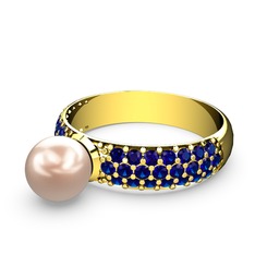 Pembe inci ve lab safir 925 ayar altın kaplama gümüş yüzük