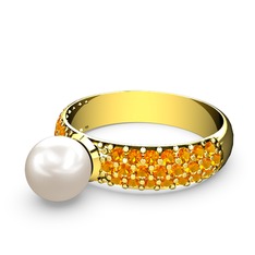 Lena İnci Yüzük - Inci ve sitrin 14 ayar altın yüzük #m2u0n2