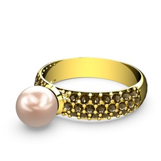 Pembe inci ve dumanlı kuvars 18 ayar altın yüzük