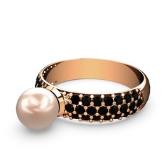 Lena İnci Yüzük - Pembe inci ve siyah zirkon 14 ayar rose altın yüzük #pqkyr2