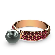 Siyah inci ve rodolit garnet 925 ayar rose altın kaplama gümüş yüzük