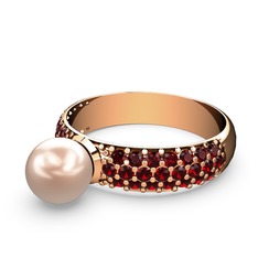 Pembe inci ve garnet 8 ayar rose altın yüzük