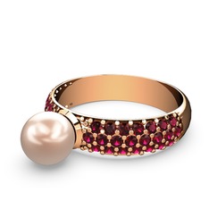 Lena İnci Yüzük - Pembe inci ve rodolit garnet 18 ayar rose altın yüzük #xm8ytu