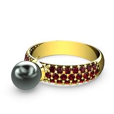 Lena İnci Yüzük - Siyah inci ve garnet 925 ayar altın kaplama gümüş yüzük #ykwzze