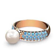 Lena İnci Yüzük - Inci ve akuamarin 14 ayar rose altın yüzük #z03qt9