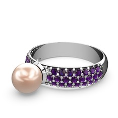 Lena İnci Yüzük - Pembe inci ve ametist 18 ayar beyaz altın yüzük #zvgdvt