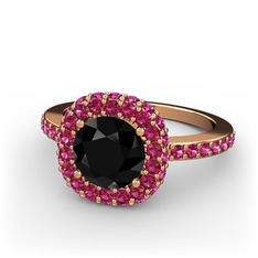 Linne Yüzük - Siyah zirkon ve rodolit garnet 14 ayar rose altın yüzük #106xoix
