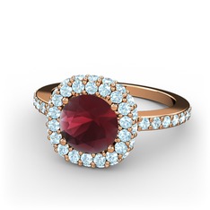 Linne Yüzük - Kök yakut ve akuamarin 14 ayar rose altın yüzük #10cik9x