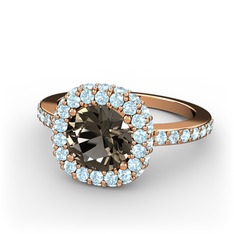 Linne Yüzük - Dumanlı kuvars ve akuamarin 8 ayar rose altın yüzük #1160grm