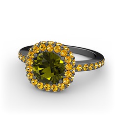 Linne Yüzük - Peridot ve sitrin 925 ayar siyah rodyum kaplama gümüş yüzük #1180r5m